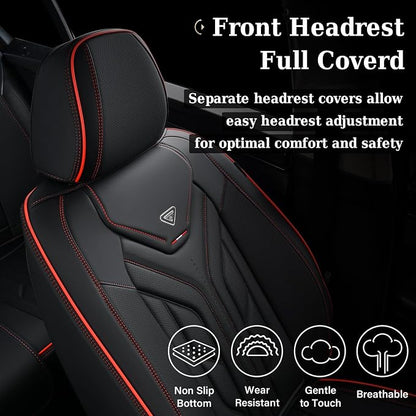 Coverado Front Car Seat Covers, 2Pcs Leather Seat Covers for Cars, Car Seat Protector Front Seats Only Auto Car Accessories Fit for Most Sedans SUV Pick-up Truck(Black&Red)