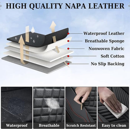 Coverado Car Seat Covers Full Set, 5 Seats Leather Seat Covers for Cars, Waterproof Front and Rear Car Seat Protectors Cushions Universal Fit Most Vehicles (Black)