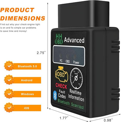 2PCS Bluetooth OBD2 Scanner for Car, Wireless OBDII Scan Tool Auto Engine Diagnostic Code Reader, Professional OBD2 Fault Diagnosis Tester Vehicle Interface Scanner for Phone and PC