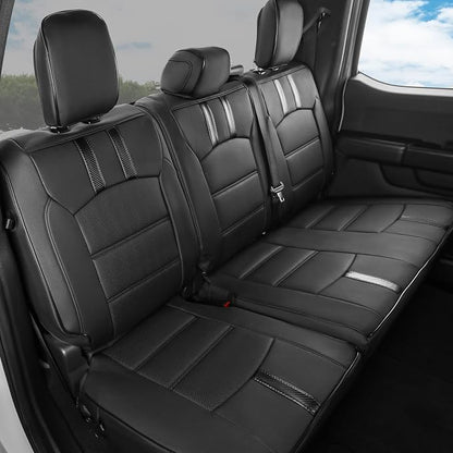 coverdream F150 Rear Seat Covers for 2015-2020 Ford F150 SuperCrew XL,XLT & 2017-2022 F250/F350 Crew Cab XL,XLT,w/No Rear Armrest,Fully Covered,Waterproof Leather Seat Protector(2nd Row Only,Black)