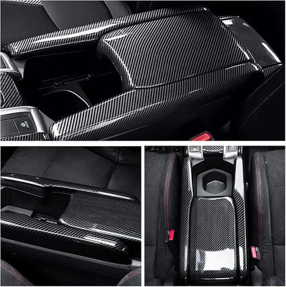 Center Console Armrest Box Panel Protect Decorate Covers Compatible with Honda Civic 10th Generation 2016-2021 Center Console Armrest Box Protective Cover Carbon Fiber Style (3PCS)