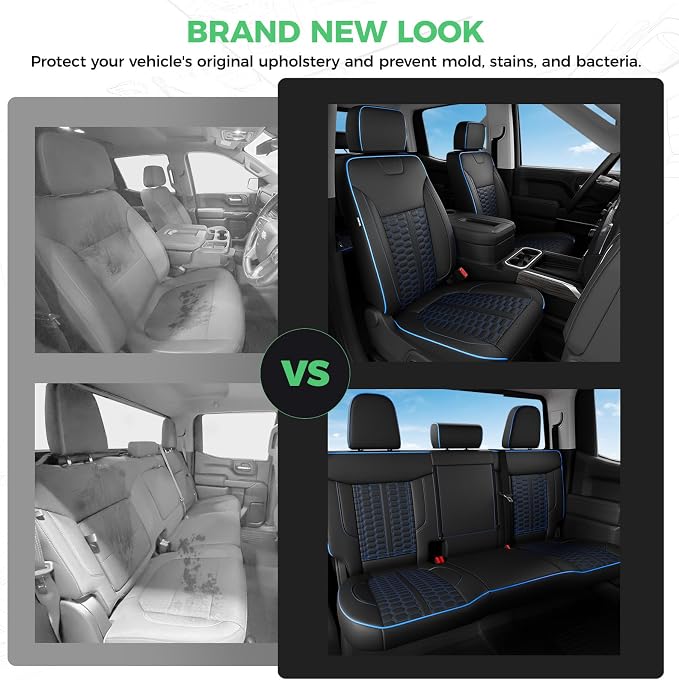 Custom Leather Seat Covers for Silverado/Sierra 1500 2019-2026, 2500HD 3500HD 2020-2026 Crew Cab Full Set with Jump Seat Cover (Armrest Storage Version Only), Truck Accessories