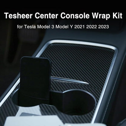 for Tesla Center Console Wrap Kit 3K Twill Carbon Fiber fit Tesla Model 3 Model Y 2021 2022 2023 Center Console Cover Glossy Console Trim Interior Car Wrap Decoration