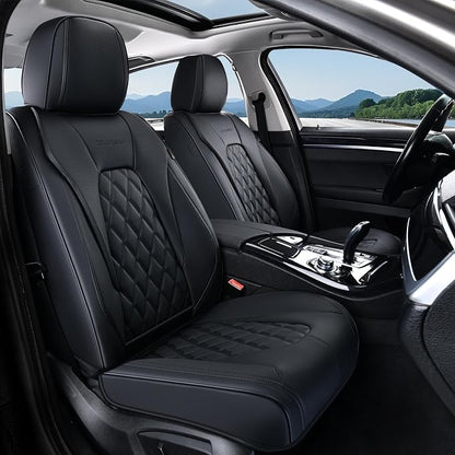 Coverado Car Seat Covers Front Seats, 2-Pack Black Seat Covers for Cars, Waterproof Nappa Leather Car Seat Covers for Cars, Car Seat Protector Car Seat Cushion Universal Fit for Most Cars Truck SUV