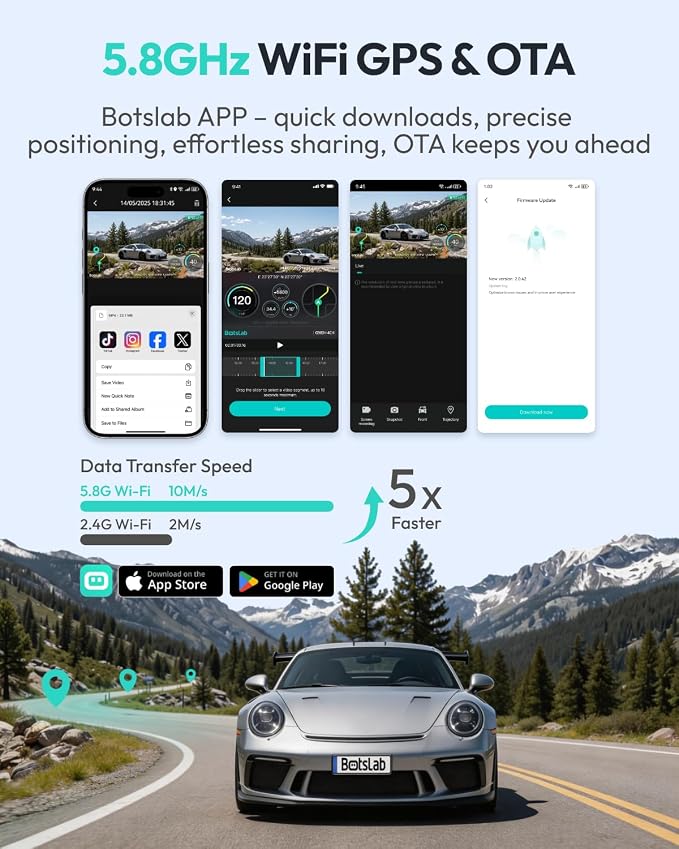 BOTSLAB G980H 4K 3-Channel Dash Cam Front Rear Inside, 360° Full Coverage, 3.18" Touch Screen, Free 128GB Card, 24/7 Parking Mode with Sentry & Time-Lapse, Voice Control, 5GHz WiFi, GPS, Night Vision