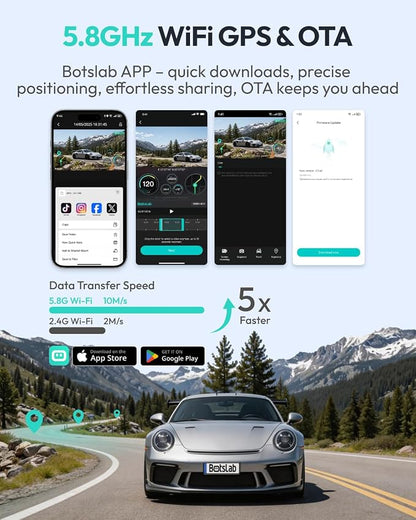BOTSLAB G980H 4K 3-Channel Dash Cam Front Rear Inside, 360° Full Coverage, 3.18" Touch Screen, Free 128GB Card, 24/7 Parking Mode with Sentry & Time-Lapse, Voice Control, 5GHz WiFi, GPS, Night Vision