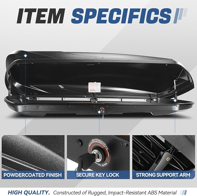 Auto Dynasty Rooftop Cargo Box Hard Shell Carrier Waterproof Storage Case with Locks & Keys Fits Vehicles with Cross Bars, 13 Cubic Feet 110LBS Capacity, 72'' L x 30'' W x 12'' H, Textured Black