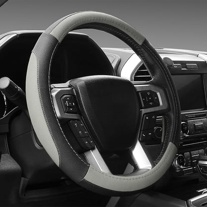 SEG Direct Black and Gray Microfiber Auto Car Steering Wheel Cover Universal 15 inch