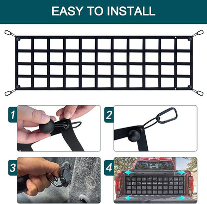 Tailgate Net for Pickup Truck Bed - Cargo Trucks Bed Netting for Full Size Truck 60'' x 18'' (Black) - Mesh Tail gate Competible with Chevy, Ford, Tacoma, Toyota, Ram