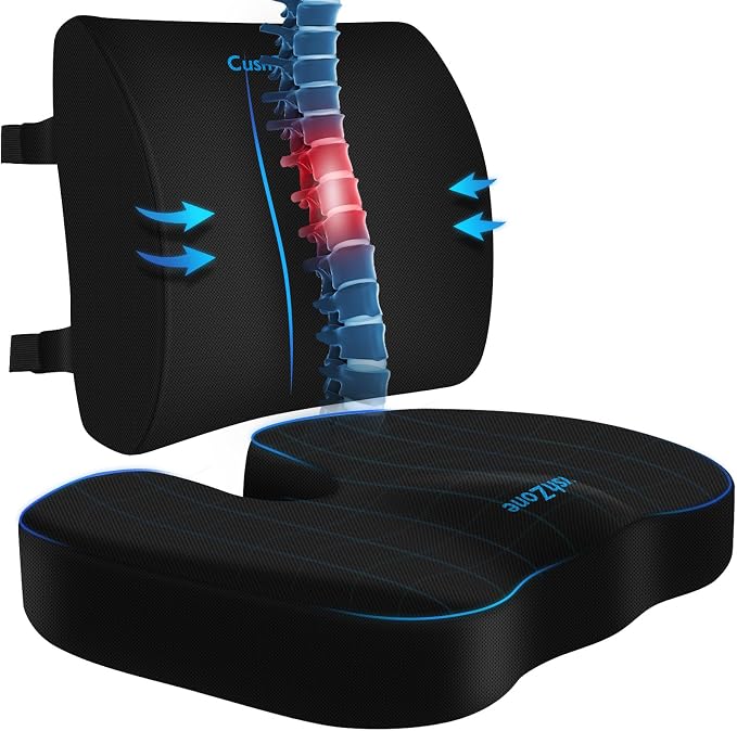 CushZone Seat Cushion, Lumbar Support Pillow with Adjustable Strap-Chair Cushions for Sciatica Pain Relief-with Washable Cover for Car, Travel and Wheelchair, Black, X-Large