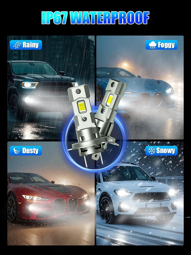 RCJ H7 Bulbs, 16000LM 600% Brightness 6000K Cool White H7 Fog Light Bulb, 1:1 Mini Size No Adapter Required, Plug and Play, Canbus Ready, Pack of 2