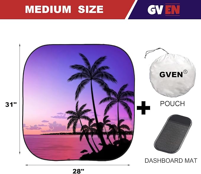 Gven Windshield Sun Shade for Car 2-Piece Foldable Sunshade for Front Windows, Blocks UV Rays, Automotive Interior Sun Protection Car Summer Accessories（Sunset,M）