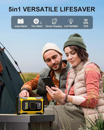 GOOLOO A3 Jump Starter with Air Compressor, 3000A Portable Car Battery Jumper Starter (9.0L Gas/6.5L Diesel) with 150PSI Auto-Shutoff Tire Inflator, 12V Supersafe Lithium Jump Box Car Booster, Yellow