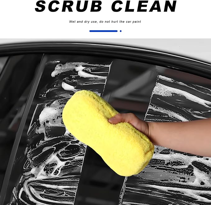 Car Wash Sponge, Large Microfiber Applicator Pad Non-Scratch Detailing Foam, Extra Absorbent Cleaning Sponge Universal Washing Supplies for Cars Trucks Motorcycles (Yellow)