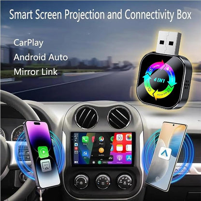 2026 Upgraded 4-in-1 Wireless CarPlay Adapter, Convert Wired to Wireless CarPlay & Android Auto, Support AirPlay & Screen Mirroring, Zero Latency Plug & Play, USB/Type-C for iPhone iOS & Android
