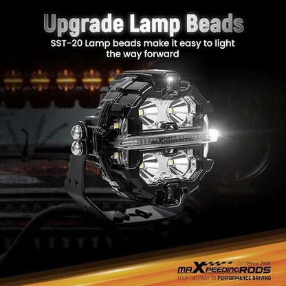 maXpeedingrods 2X 3.5 Inch 160W LED Offroad Pod Lights, Round Light Bar 19200LM Bright with Amber/White DRL 3 Modes, 270°Side Shooter for Trucks Jeep Pickup ATV UTV Motorcycles, with 4 Black Covers