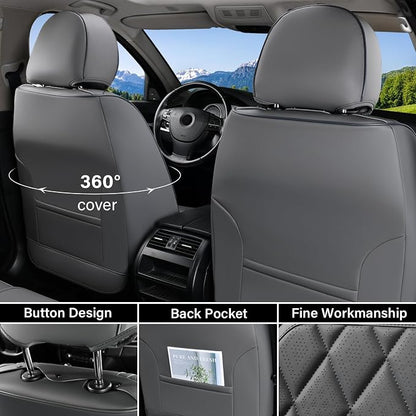 Coverado Leather Seat Covers, Car Seat Covers Full Set, Waterproof Faux Leather Seat Cover, Car Seat Protectors 5 Seats, Automotive Seat Covers Universal Fit for Most Cars SUV Trucks, Gray