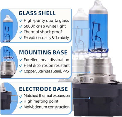 Sinoparcel H11B Halogen Headlight Bulbs White, Fit Low Beam of Optima 2008‑2016, Elantra 2007‑2010, Sonata 2009‑2010, Sportage 11‑16, Forte 10‑13, Soul 12‑13, 12V 55W Pack of 2