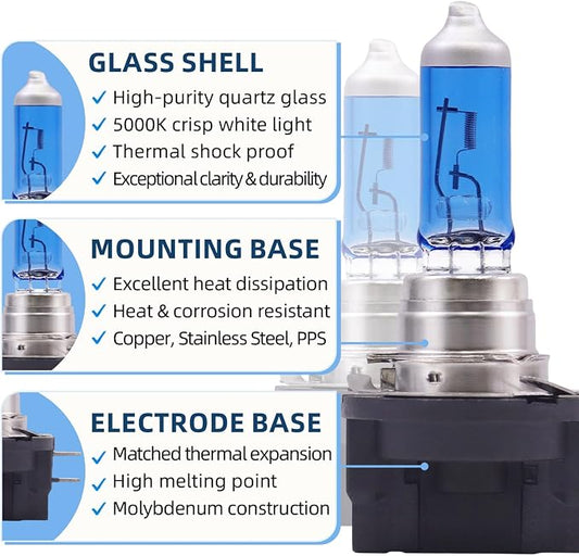 Sinoparcel H11B Halogen Headlight Bulbs White, Fit Low Beam of Optima 2008‑2016, Elantra 2007‑2010, Sonata 2009‑2010, Sportage 11‑16, Forte 10‑13, Soul 12‑13, 12V 55W Pack of 2