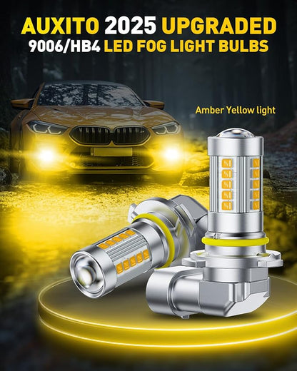 AUXITO 9006 LED Fog Light Bulbs, 3000K Amber Yellow, 1:1 Mini Size HB4 9006 Yellow LED Fog Light Bulbs, 360° Full Illumination(Pack of 2)