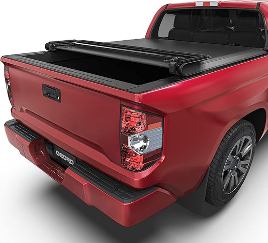 oEdRo Soft Quad Fold Truck Bed Tonneau Cover Compatible with 2014-2021 Toyota Tundra (Excl.Trail) 5.5 ft Bed, Fleetside with Deck Rail System