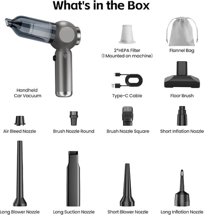 Portable Car Vacuum Cleaner High Power 17500Pa, Lightweight Mini Vacuum Cleaner, Hand Held Vacuum with LED 3-Speed Display, Multiple Attachments, Car Cleaning Kit Interior, Ideal Gift for Cars Owners