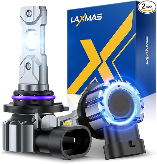 Laxmas 9006/HB4 Fog Bulbs, 6500K Cool White Light, 9006 Driving Fog Lights, 1:1 Real Size, Non-Polarity, Pack of 2