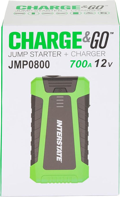 Interstate Batteries Jump Starter and Charger 12V 700A (8,000mAh, 8Ah) Portable LED Jumpstart Battery Power Pack for 12 Volt Automotives, USB Electronics (JMP0800)