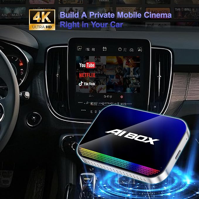 Wireless CarPlay & Android Auto Adapter, Magic AI Box with YouTube TikTok, Built-in Play Store and Screen Mirroring, Plug and Play Video Adapter for OEM Factory Wired CarPlay Vehicles