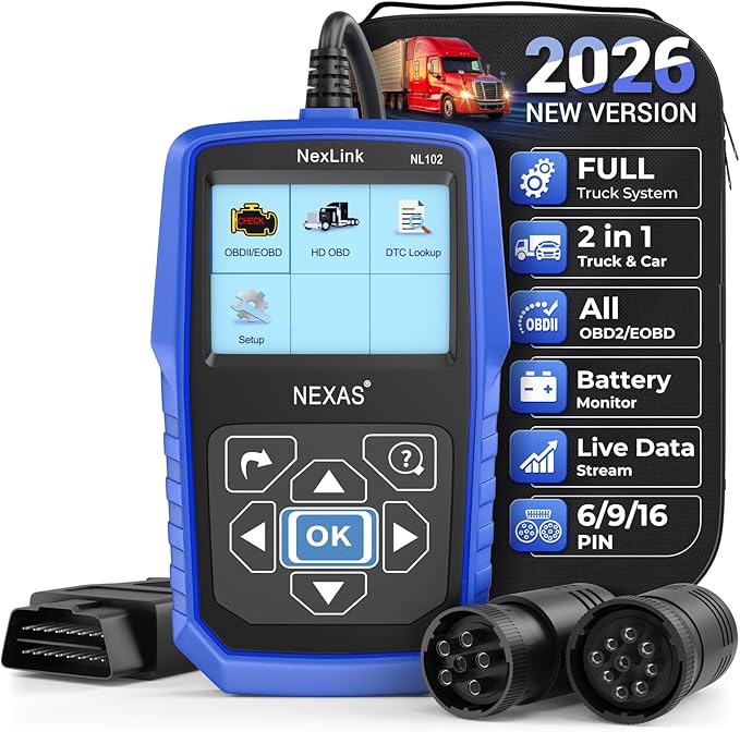 NEXAS NL102 Heavy Duty Truck Diagnostic Scanner for Diesel Trucks, HD Code Reader with Live Data & DTC Lookup, J1939/J1708 Truck Scan Tool for Cummins, Freightliner, Detroit, PACCAR, Class 4-8 Trucks