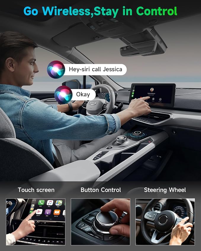 Wireless CarPlay Adapter for iPhone & Android, 2-in-1 Apple CarPlay Wireless Adapter, Plug & Play, Low Latency, USB-A/C, Converts Wired to Wireless CarPlay (iOS 10+, Android 11+)