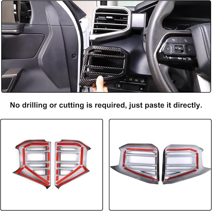 Car Center Console Air Conditioning Outlet Trim Cover Kit Compatible with Toyota Tundra/Sequoia 2022-2026, ABS Dashboard Side A/C Vent Panel Decorative Frame Protection Accessories, For 14-inch Screen