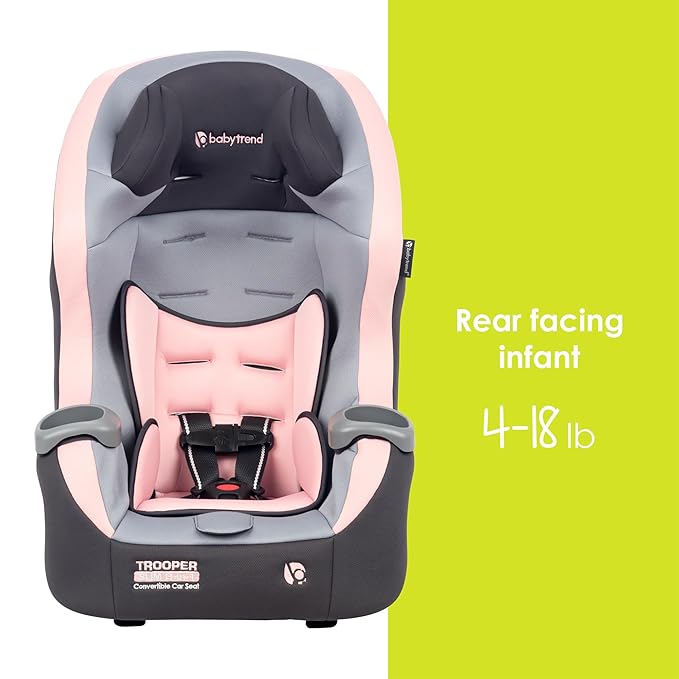 Baby Trend Trooper™ Slim 3-in-1 Convertible Car Seat, Quartz Pink – Slim Fit, 3-in-1 Growth Modes, Lightweight Design, Adjustable Comfort Padding