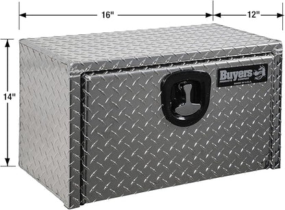 Buyers Products 1705148 Diamond Tread Aluminum Underbody Truck Tool Box, 14 x 12 x 16, Made in USA, .100 in. Thick, Corrosion-Resistant, Locking Compression Latch – Secure Storage for Work Trucks