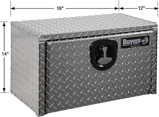 Buyers Products 1705148 Diamond Tread Aluminum Underbody Truck Tool Box, 14 x 12 x 16, Made in USA, .100 in. Thick, Corrosion-Resistant, Locking Compression Latch – Secure Storage for Work Trucks