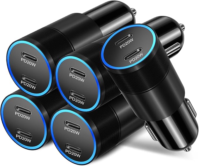 5 Pack USB C Car Charger, Bangfun 40W Dual Port 12V USB C Car Charger Cigarette Lighter Adapter PD 3.0 Fast Charge Type C Car Phone Charger for iPhone 17 16 15 14 13 12 Pro Max iPad,Samsung S24(Black)