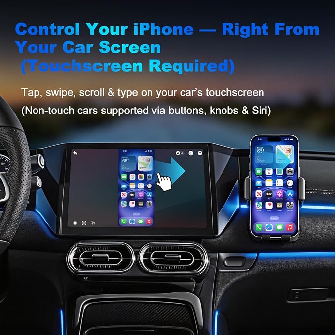 4-in-1 Wireless CarPlay Adapter for iPhone 15/16/17 & Newer, Wired Video Streaming, Screen Mirroring, Two-Way Control & Charging, Plug & Play for Factory Wired CarPlay (Gray)