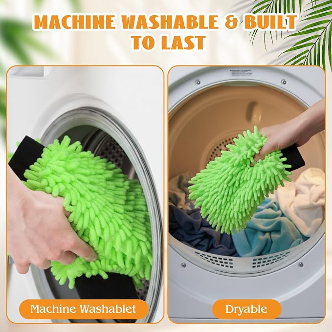 50 Pcs Car Wash Mitt Microfiber Chenille Absorbent Detailing Washing Gloves Double Sided Cleaning Supplies for Car Washing and Detailing 9.6" x 7.1", Green