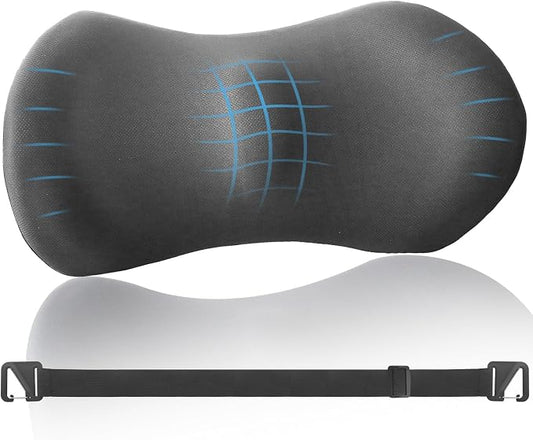 Lumbar Pillow with Adjustable Strap, Memory Foam Lumbar Support Pillow for Office Chair and Car Seat, Back Pillow for Lower Back, Back Support Pillow for Sitting, Driving, Traveling