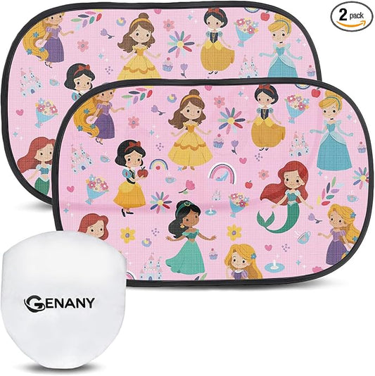 GENANY 2pcs Princess Window Sun Shade for Sedan SUV Truck (21x14 Inches), Sun Shades for Side Window, Accessories for Kids, Baby Window Shades, Summer Car Decor