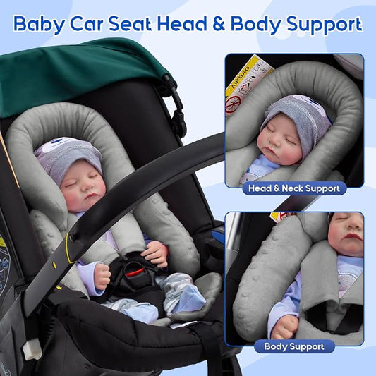 Baby Car Seat Head Support for Doona Stroller, Thickened Infant Carseat Head Support with 3 Strap Covers, Reversible Car Seat Insert for Newborn, Baby Car Seat Cushion with Filled Natural Cotton