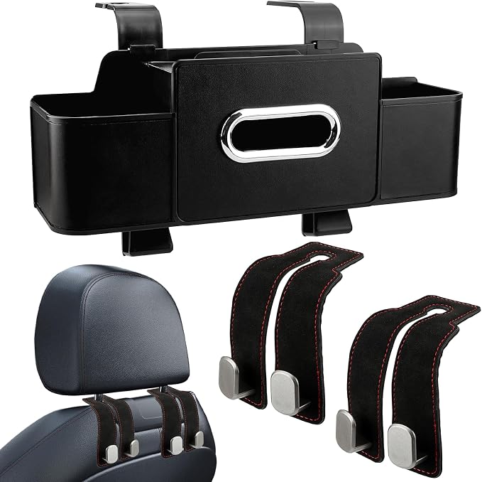 2Pcs BackSeat Car Organizer Set,Features Headrest Hooks for Purses and Bags Cute, Multiple Storage Car Back Seat Organizer,Seat Back Box,for Travel,Family Trips,Daily Commutes
