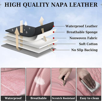 Coverado Car Seat Covers Full Set, Automotive Front and Rear Seat Covers with Backrest, Nappa Leather Car Seat Protectors Waterproof, Universal for Most Vehicles