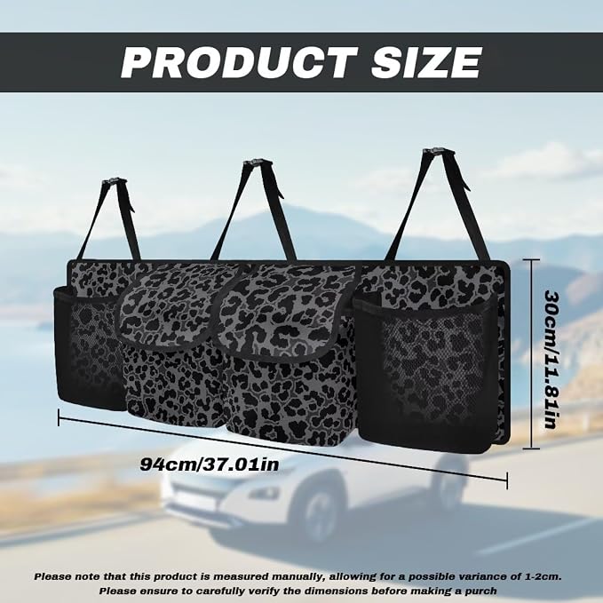Black Leopard Print Backseat Trunk Organizer for Car Trunk Storage Bag with Lid Hanging Multipurpose Cargo Bag,Easy to Install