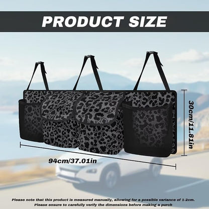 Black Leopard Print Backseat Trunk Organizer for Car Trunk Storage Bag with Lid Hanging Multipurpose Cargo Bag,Easy to Install