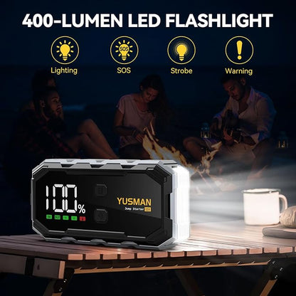 YUSMAN Car Jump Starter, 8000A 12V Jump Battery Pack (All Gas/10.0L Diesel), Portable Jump Starter with Display, Car Jump Starter with Extended Smart Cables, Quick Charge 3.0, LED Light