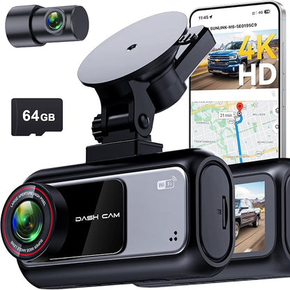 Pemacom Truck Dash Cam Easy-Steup: Dual Camera 4K Front and 2K Rear with Night Vision GPS WiFi Clear Captures Pickup Trucks License Plates - 72H Parking Monitoring for Daily Commute