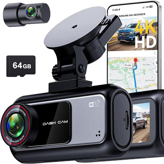 Pemacom Truck Dash Cam Easy-Steup: Dual Camera 4K Front and 2K Rear with Night Vision GPS WiFi Clear Captures Pickup Trucks License Plates - 72H Parking Monitoring for Daily Commute