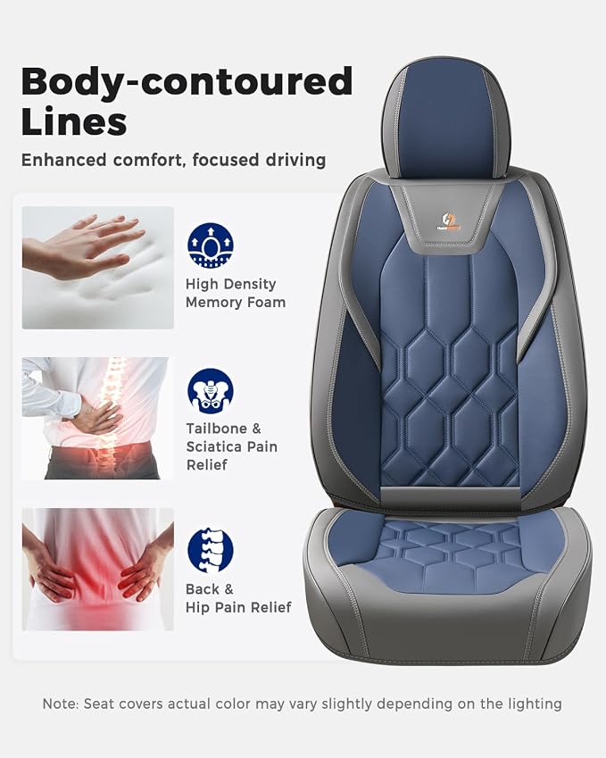 Huidasource Front Seat Covers, Universal Fit for Most Cars SUV Trucks, Full Coverage Leather Seat Cover, Airbag Compatble, Seat Function Retain, Storage Pocket Design, Easy to Install, Gray & Blue