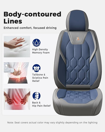 Huidasource Front Seat Covers, Universal Fit for Most Cars SUV Trucks, Full Coverage Leather Seat Cover, Airbag Compatble, Seat Function Retain, Storage Pocket Design, Easy to Install, Gray & Blue